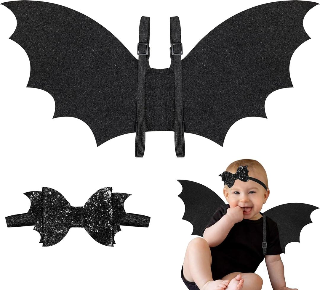 MUKOSEL Bat Costume Bat Wings and Bow Headband Goth Hair Halloween Accessories for Baby Girl Boy