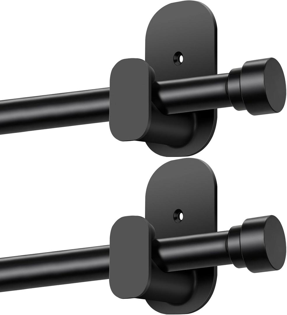 TONIAL Curtain Rods No Drilling for Windows from 54 to 82 Inches, 5/8 Inch 2 Pack Curtain Rod 32 to 86 inch with Adhesive Brackets, Renter Apartment Friendly Adjustable Drapery Rods, Black