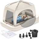 QPAU Inflatable Toddler Travel Bed with Tent, Baby Crib Tent, Portable Kids Air Mattress with Safety Bumpers, Ideal for Home, Grandma's, Camping, Traveling -Includes Fast Electric Pump (Khaki)