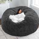 Bean Bag Chair for Adults Without Filler Soft Cover for Stuffed Animal Storage Lazy Sofa Bedroom Chair Floor Chair, Black, 5FT