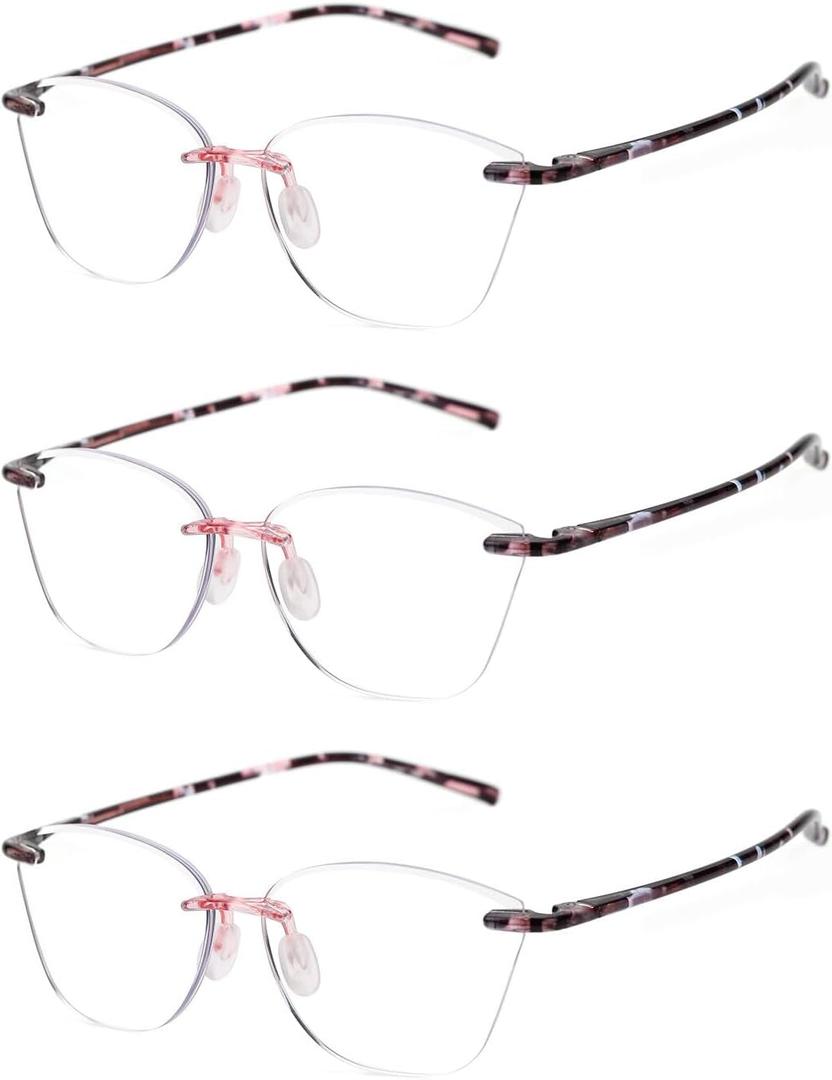 TERAISE Rimless reading glasses for women Comfortable Lightweight Frameless Reader Blue Light Blocking Computer Eyeglasses (Pink Leopard, +2.00)