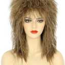 karlery Women Men Long Curly Light Brown Wig 70s 80s Rocker Mullet Costume Wig Halloween Cosplay Party Wig