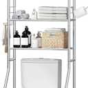 Over The Toilet Storage Cabinet, Metal 4 Tier Bathroom Shelves Over Toilet, Bathroom Oragnizer with 4 Hooks and Paper Holder, Chrome