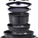 GiPP Ceramic Pots and Pans Set Non Stick, Nonstick Detachable Handle Cookware Sets, Healthy Non Toxic PFAS PFOA & PTFE Free, Dishwasher Oven Safe, Induction Kitchen Pot and Pan, 8 Piece Grey (Dark Gray)