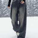 EMMIOL Jeans for Women Wide Leg Baggy Jeans Y2K Casual Loose Boyfriends Trousers Vintage Streetwear (Medium, Blue-(warm Fleece Lined))