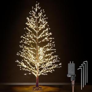 6FT Lighted Birch Tree with 1300 LED Lights, Twinkle Light Brown Christmas Tree with Timer IP44 Waterproof for Indoor Outdoor Festival Wedding Party Christmas Decorations