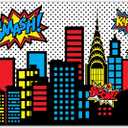 7x5ft Superhero Cityscape Photography Backdrop Skyline Buildings City Boom Background Kids Birthday Banner Party Baby Shower Decorations Photo Props