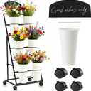 Flower stand Flower stand with buckets Suitable for flower shops, celebration events, and indoor and outdoor flower bar 6-bottle Flower Display Stand, Flower cart equipped with a blackboard and wheels
