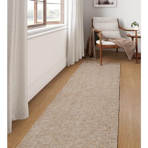 Collive Long Hallway Runner Rug 2.6' x 10', Washable Runner Indoor Entryway Rug, Tan/Cream Braided Woven Kitchen Runner Rugs Low-Profile Front Door Floor Carpet for Laundry Room Bedroom Doorway