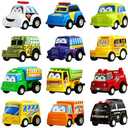 Funcorn Toys Pull Back Car, 12 Pack Assorted Mini Plastic Vehicle Set, Pull Back Truck and Car Toys for Boys Kids Toddler Party Favors,Die Cast Car Toy Play Set