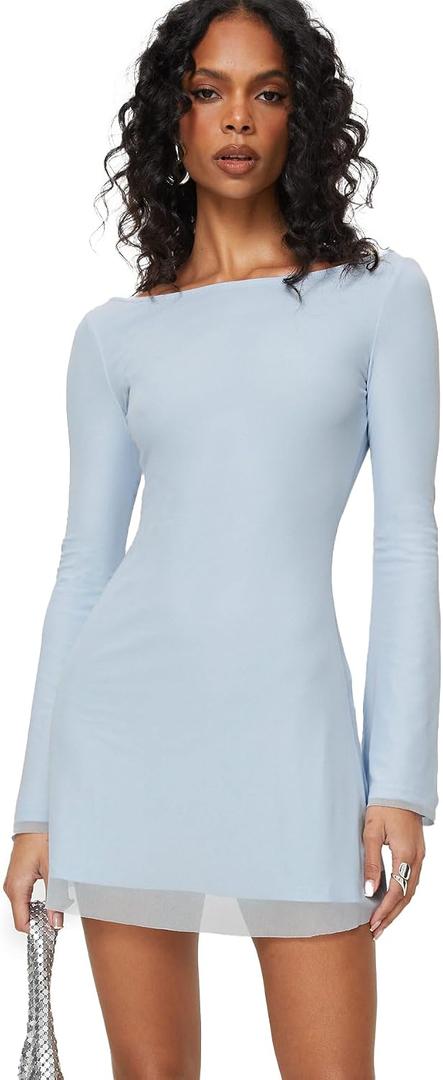 Princess Polly Lukea Long Sleeve Mini Dress, Size: 6 (Blue)