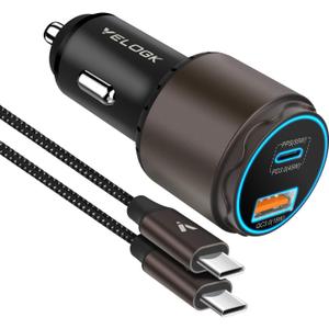 VELOGK Super Fast Type C Car Charger [73W Turbo], Fast Adaptive 55W 45W PPS/PD&QC3.0 USB C Car Adapter[Super Fast Charging 2.0] for Samsung S25 Ultra/S24 Ultra/S23 Ultra/S22+/S21/S20,iPad Pro,MacBook (Bronze)