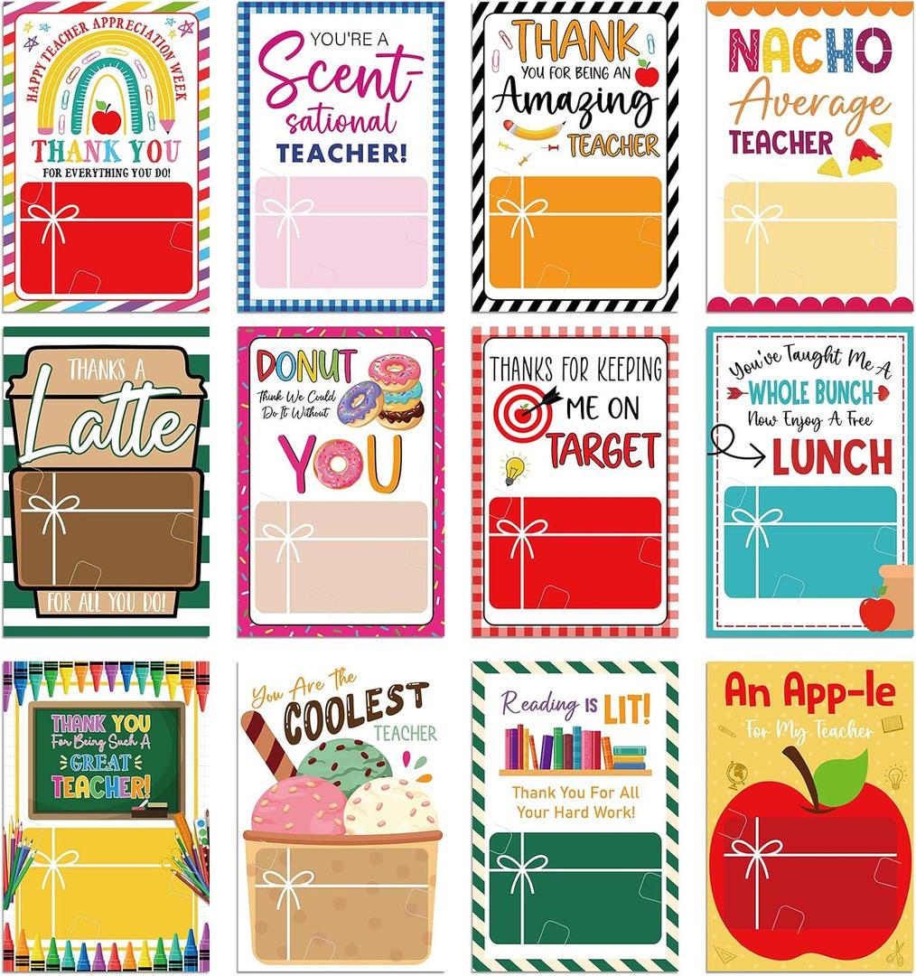 Motiskyy 48 Pack Teacher Appreciation Gift Card Holders Thank You Teacher Gift Cards Sleeves Bulk for preschool kindergarten School Classroom Back to School Party Favors