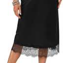 Vrtige Women's Satin Midi Skirt Elegant Silky Lace Trim High Waist Zipper Midi Skirt Black X-Large