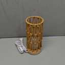 Bamboo Rattan Table Lamp for Living Room, Boho Handmade Woven Cylinder Lampshade Standing Lamp with Natural Wooden Base, Industrial Wicker Desk Light Decoration for Bedroom, Farmhouse