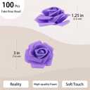 100 Pcs 3 Inch Artificial Flowers Bulk 5 in 1 Set Faux Foam Fake Rose Head Wedding Decoration Bridal Shower Centerpiece Arrangement Wall Table Decor DIY Craft (Purple)