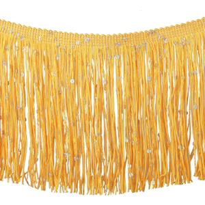 Fenghuangwu 4 Yard of 6'' Sequins Chainette Fringe Trim Tassel Sewing Trim for Costume Clothes DIY Latin Dress Stage (Gold Yellow)