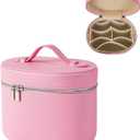 RSRSLEII Pink Aesthetic Makeup Bag, Travel Makeup Vanity Case with Divider and Handle, Waterproof PU Leather Cosmetic Organizer Bag, Portable Toiletry Bag for Women(02Pink)