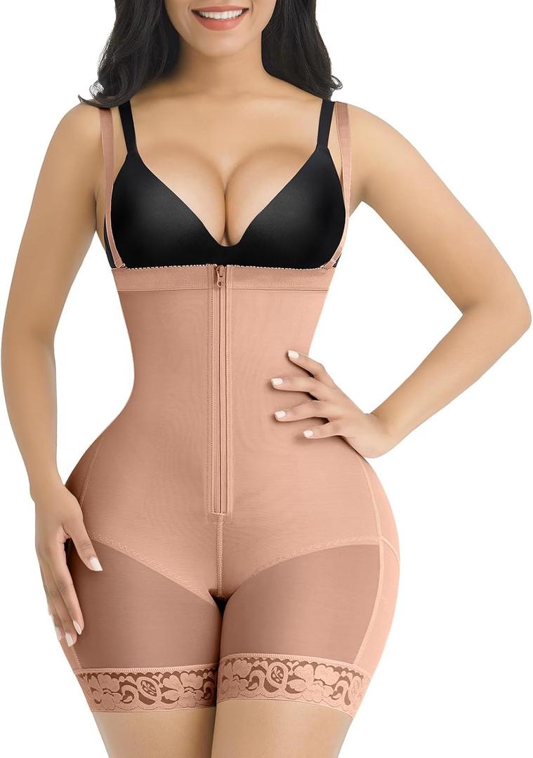 SHAPELLX Fajas Colombianas Shapewear for Women Tummy Control Plus Size Postpartum Body Shaper Butt Lifting Bodysuit (Small, A4-brown)