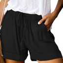 QUEEN PLUS Womens Casual Shorts Comfy Elastic Waist Drawstring Pocket Shorts Pants (Medium, 1-black)
