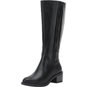 Jeossy Women's Knee High Tall Faux Leather Boots (Black, 10)
