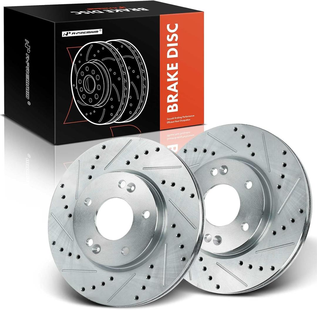 A-Premium 11.02 inch (280mm) Front Drilled and Slotted Disc Brake Rotors Compatible with Select Kia and Hyundai Models - Soul, Forte(Koup), Forte5, Elantra, Elantra Coupe GT, Kona, Veloster, Venue