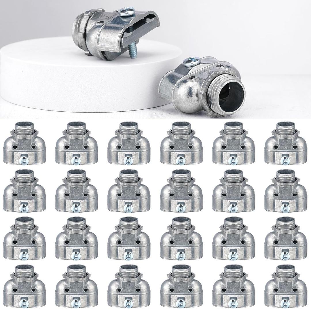 Tandefio 24 Pcs 3/8 Flexible Conduit Metal Duplex Connector for Flex/AC/NM Sheathed Cable 90 Degree Flex Duplex Box Connector Zinc Die Cast Clamp Electrical Conduit Fittings for Protecting Cables