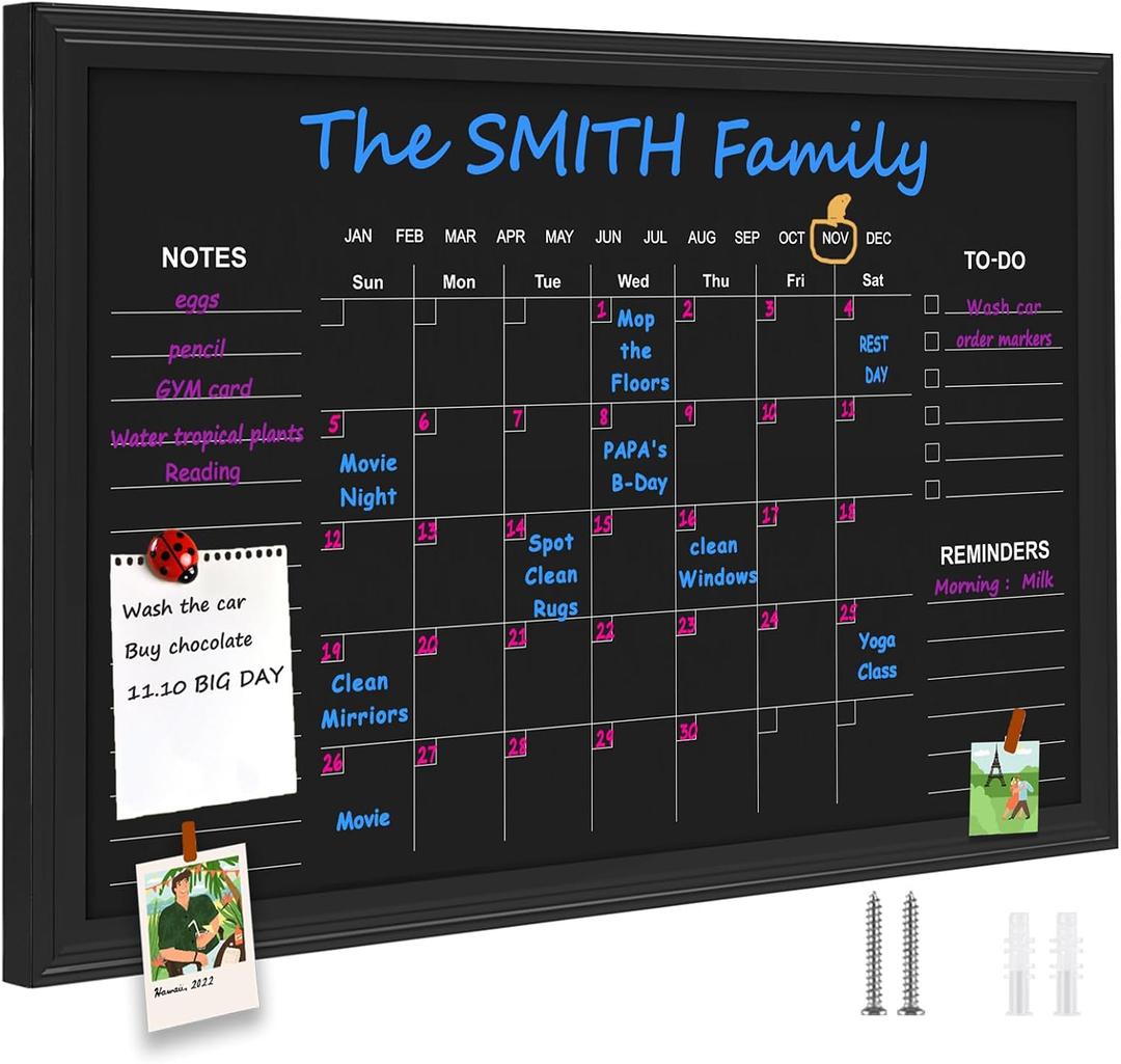 TORASO Chalkboard Calendar, 24 36 Calendar Magnetic Chalk Board, Monthly and Weekly Chalkboard, Family Planner(Family-HB-6090-new)