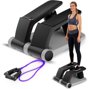 Air Stepper Exercise Machine with Resistance Bands, Stair Stepper with LCD Monitor, Adjustable Resistance Cardio Trainer for Home Workout, Compact Fitness Equipment, 300 lbs Weight Capacity