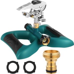 1 Packs Lawn Impact Sprinkler Heavy Duty Rotating Adjustable Pulsating Water Sprinkler Head with Metal Base, Adjustable Spraying Area and Distance for Large Area Garden Lawn Yard Irrigation