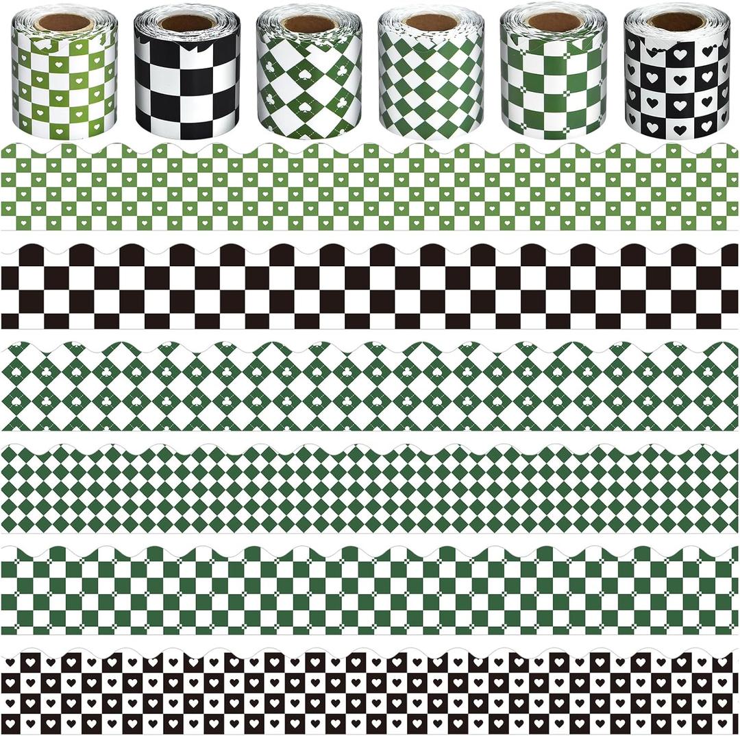 6 Rolls 196.8 Ft Checkered Bulletin Board Border Set - Retro Buffalo Plaid Theme Trim - Perfect for Birthday, Classroom, Office & Back-to-School Decorations - Teacher Decor