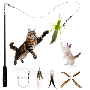 uahpet Natural Feather Cat Toy, Interactive Wand Toy for Indoor Kittens, 60inch Long Cat Fishing Pole Toy for Exercising and Playing, 4Pcs Different Refills and 2Pcs Premium String