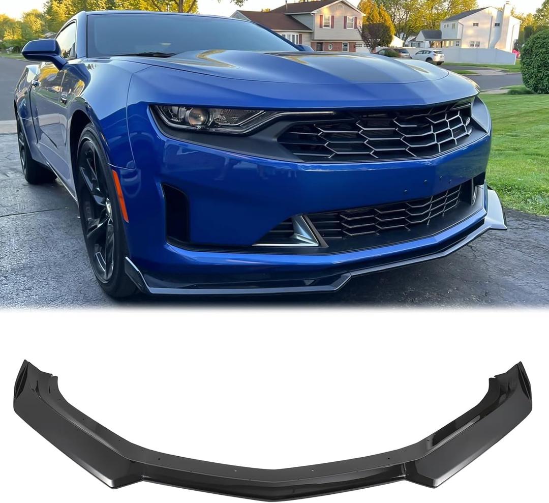 Glossy Black Front Bumper Lip Compatible with Chevy Camaro SS LS LT RS 2016-2024, Splitter Spoiler Diffuser Protector Wing Body Kit