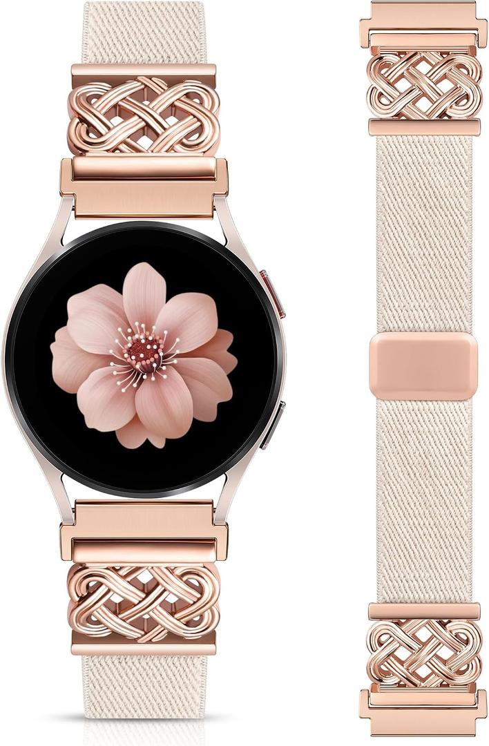 Minyee Magnetic Stretchy Band Compatible with Samsung Galaxy Watch 7/6/5/4/FE/Active 2 40mm 44mm/Watch 6 Classic 43mm 47mm/5 Pro 45mm Women Men,20mm Celtic Knot Soft Elastic Nylon Fabric Dressy Strap