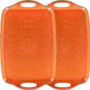 Melamine Serving Tray with Handles, 19 x 12" Vintage Rustic Large Rectangular Melamine Serving Platter for Serving Food, Breakfast Tray, Set of 2, Dishwasher Safe, Orange