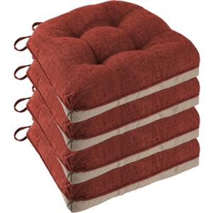 FlyGulls Non Slip Chair Cushions for Dining Chairs Set of 4 Kitchen Chair Cushions 18"x18"x3" Turfted Chair Pads Comfortable and Soft Seat Cushion with Ties, Rust