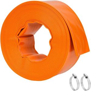 LINEX Pool Backwash Hose 3" x 50 FT - Heavy Duty Pool Pump PVC Hose for Sump Pump Discharge & Sand Filter Drainage, Water Transfer Flat Hose with Clamp (Orange)