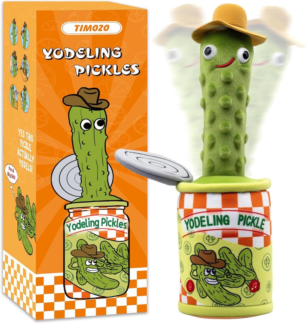 Timozo Yodeling Pickle, Talking Yodeling Toy Repeats What You Say, Singing Pickle Plush Toys  Rechargeable Twisted Mimicking Toy Singing Dance, Funny Prank Novelty Gag Gift for Adults & Kids