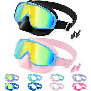 Vvinca Kids Goggles with Comfort Fabric Strap, Kids Swim Goggles Wide View Anti-Fog/UV No Leaking Swimming Goggles for 3-14 (09-black Blue& Pink Blue) Vvinca Kids Goggles with Comfort Fabric Strap, Kids Swim Goggles Wide View Anti-Fog/UV No Leaking Swimming Goggles for 3-14 (09-black Blue& Pink Blue)