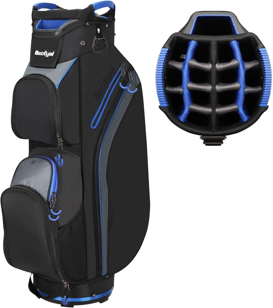 Cart Golf Bag 15 Way Organizer Divider Top Golf Club Bags Lightweight Golf Cart Bags for Men Women with Cooler, Rain Cover (Black Blue)