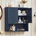 LEYAOYAO Fluted Bathroom Wall Cabinet, Wall-Mounted Medicine Cabinet with Adjustable Shelf & Doors, Farmhouse Floating Over the Toilet Storage Cabinets for Laundry Room, Kitchen, Living Room (Blue), 7.7"D23.5"W24"H