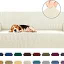 KEKUOU Stretch Sofa Cover Slipcover Couch Covers for 3 Cushion Couch Sofa pet Friendly (78"-94") Furniture Protector Sofa with Elastic Bottom for Kids,Dog, Jacquard Small Checked(Large,Beige)