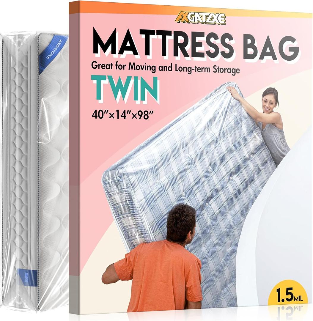 Plastic Mattress Bag for Moving Storage, Waterproof Mattress Cover, Mattress Protector for Moving Supplies - Twin Size (1.5MIL)