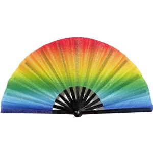 Folding Fan UV Glow Rave Bamboo Hand Fan Carnival Decoration Dancing Party Wedding Night Club Concert Tai Chi Kung Fu Large (Multicoloured-20)