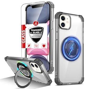 IYTRRYH for iPhone 11 Case Magnetic Compatible with MagSafe Wireless Charging, with 2 Screen Protector, for 11 Case Built-in 360°Kickstand Ring, Military Grade Drop Heavy Duty Protection Shockproof Black