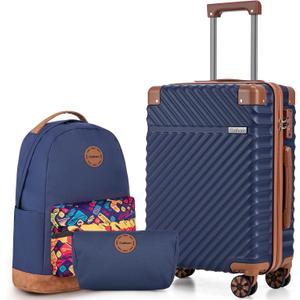 Cosbarn Carry On Luggage 22x14x9 Airline Approved, Hardside 20 Inch Carry on Suitcases with Wheels, Hard Shell ABS Lightweight Carry on Luggage Set, Travel Suitcase Set with TSA Lock, DarkBlue