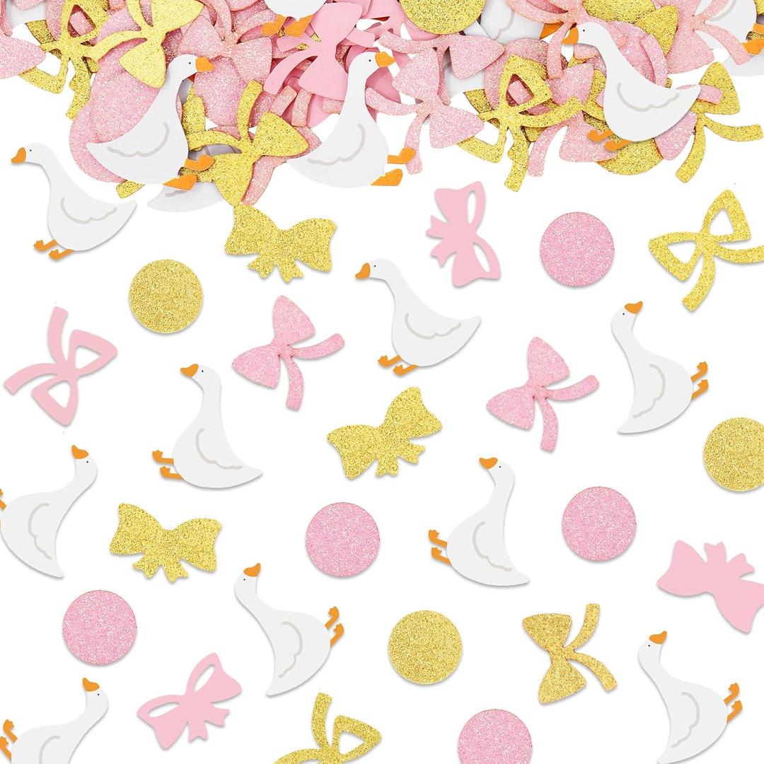 JarThenaAMCS 500Pcs Pink Bow Silly Goose Confetti 18 Designs Glitter Coquette Farm Animal Theme Paper Table Confetti Scatters for Girls Birthday Bridal Baby Shower Party Decor