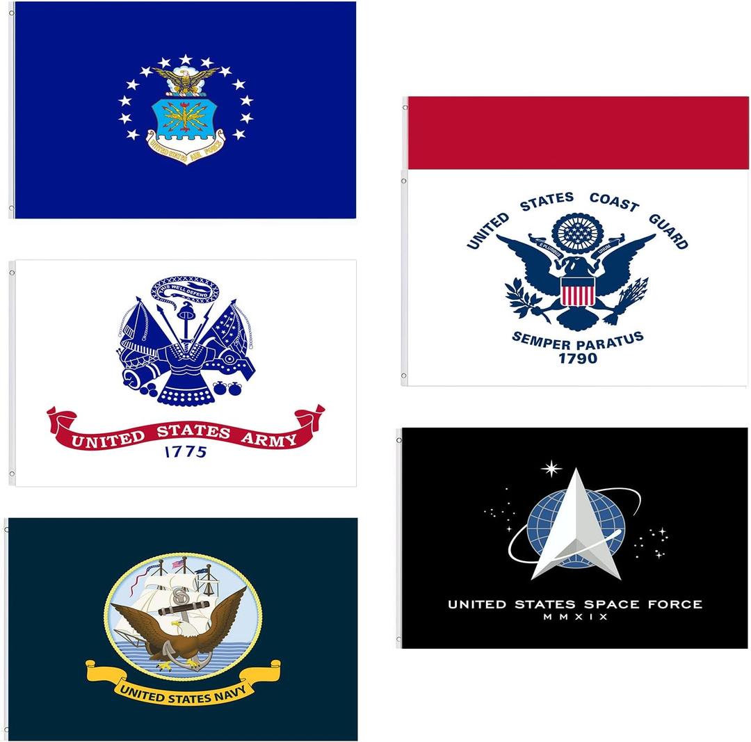 Military Flags, Military All Branch Flags, 3x5 ft, Double Sided Flag, 6 Pcs Flags for Memorial Day, Veterans Day Decorations