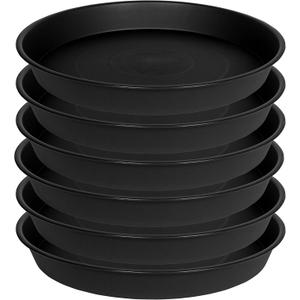 6 Pack of 12 inch Plant Saucer, Heavy Duty Plastic Plant Saucer 12 inch Round, Plant Tray for Pots, Flower Saucers for Indoors, Garden Plate Bowls, Trays for Planter 10"/11"/12" (Black)