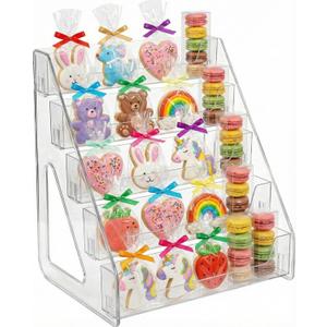HOTCAN Cookie Display Stand for Bakers, Vendors, Market Booth, Craft Fair, Events | Acrylic Pastry Display Case for Cupcakes, Muffins, Donuts | 5 Tiered Cookie Bakery Rack with Full Angle Visibility